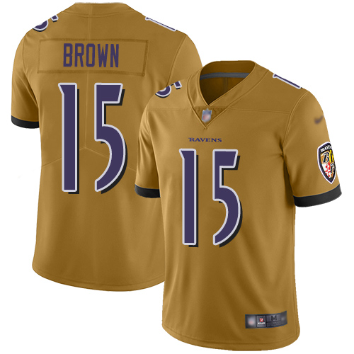 Baltimore Ravens Limited Gold Men Marquise Brown Jersey NFL Football #15 Inverted Legend->baltimore ravens->NFL Jersey